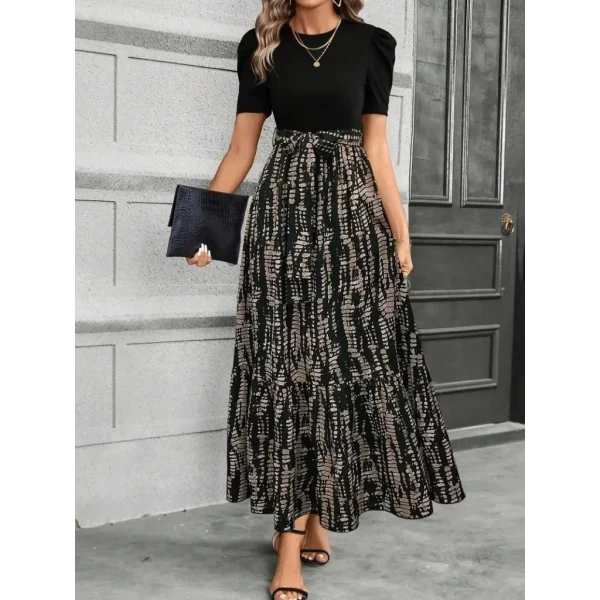 Kadın Kısa Kollu Bisiklet Yaka üst Ithal Krep Alt Süprem Maksi Boy Elbise