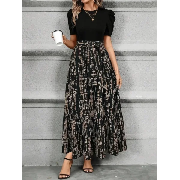 Kadın Kısa Kollu Bisiklet Yaka üst Ithal Krep Alt Süprem Maksi Boy Elbise