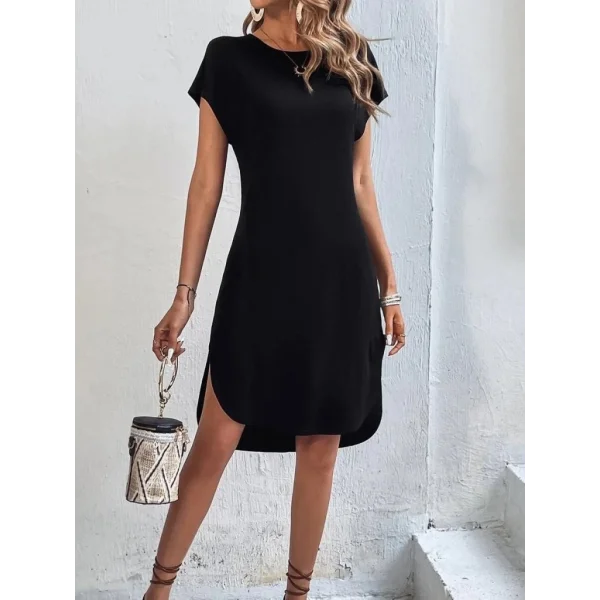 Kadın Kısa Kollu Bisiklet Yaka Viskon Iki Iplik Elbise