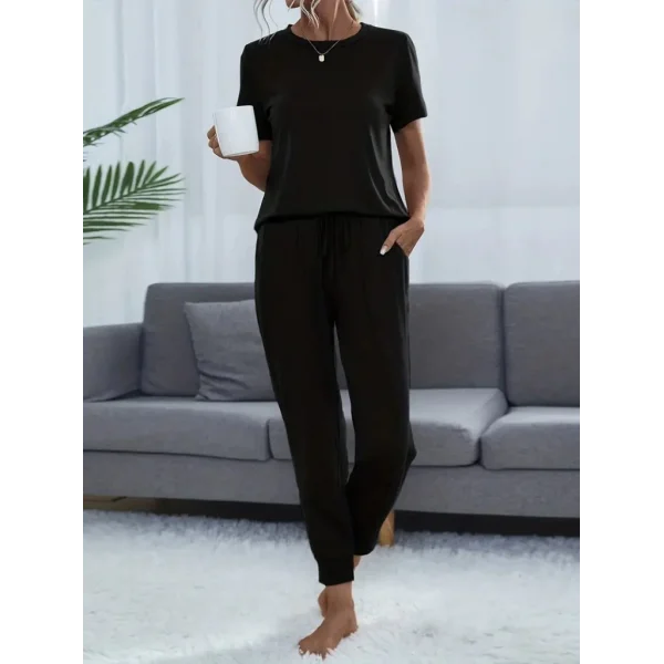 Kadın Kısa Kollu Bisiklet Yaka Viskon Ikili Takım