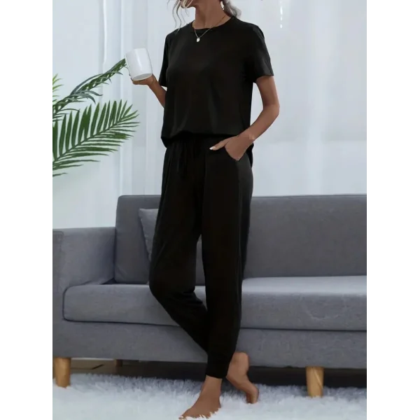 Kadın Kısa Kollu Bisiklet Yaka Viskon Ikili Takım