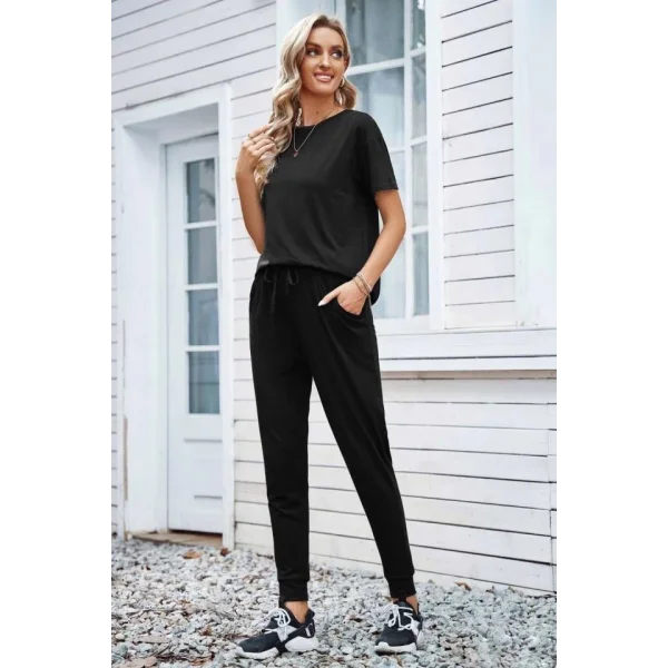 Kadın Kısa Kollu Bisiklet Yaka Viskon Ikili Takım