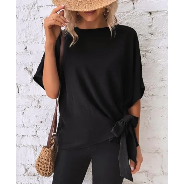 Kadın Kısa Kollu Bisiklet Yaka Yandan Bağlamalı Aerobin Bluz