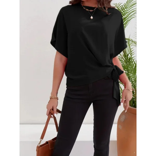 Kadın Kısa Kollu Bisiklet Yaka Yandan Bağlamalı Aerobin Bluz