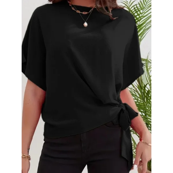 Kadın Kısa Kollu Bisiklet Yaka Yandan Bağlamalı Aerobin Bluz