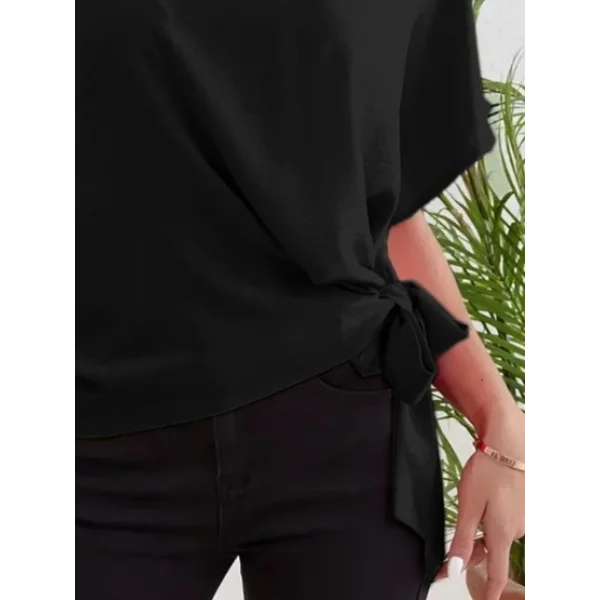 Kadın Kısa Kollu Bisiklet Yaka Yandan Bağlamalı Aerobin Bluz