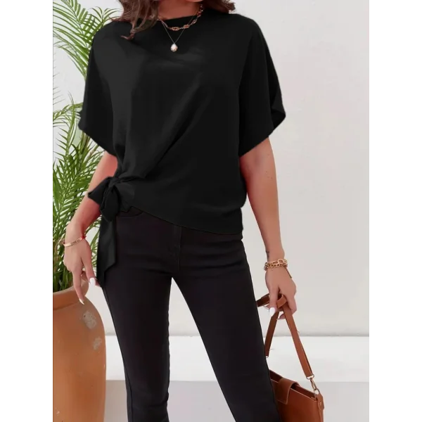 Kadın Kısa Kollu Bisiklet Yaka Yandan Bağlamalı Aerobin Bluz