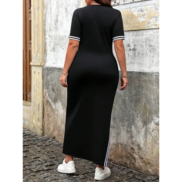 Kadın Kısa Kollu Bisiklet Yaka Yandan şerit Ve Yırtmaçlı Viskon Iki Iplik Elbise