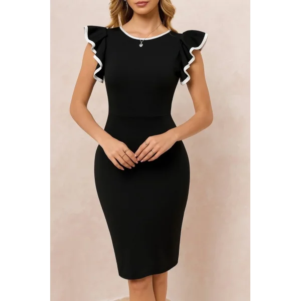 Kadın Kısa Kollu Bisiklet Yaka Yırtmaçlı Ithal Krep Elbise