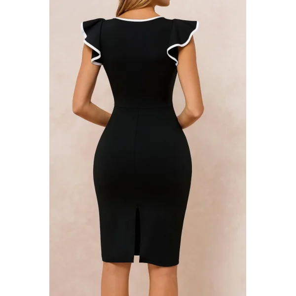 Kadın Kısa Kollu Bisiklet Yaka Yırtmaçlı Ithal Krep Elbise