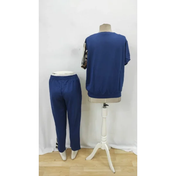 Kadın Kısa Kollu Bisiklet Yaka Zebra Desen Bluz Ve Pantolon Ikili Takım