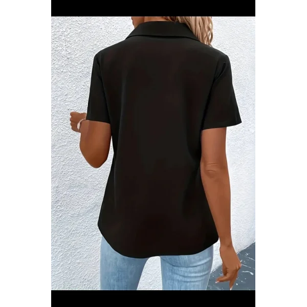 Kadın Kısa Kollu Ceket Yaka önü Fermuarlı Cep Detay Kısa Kol Ithal Krep Bluz