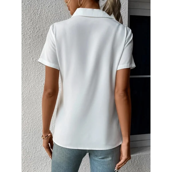 Kadın Kısa Kollu Ceket Yaka önü Fermuarlı Cep Detay Kısa Kol Ithal Krep Bluz