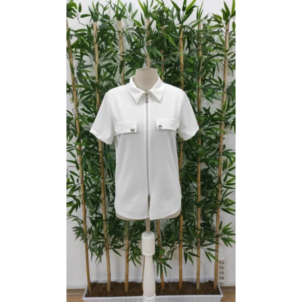 Kadın Kısa Kollu Ceket Yaka önü Fermuarlı Cep Detay Kısa Kol Ithal Krep Bluz