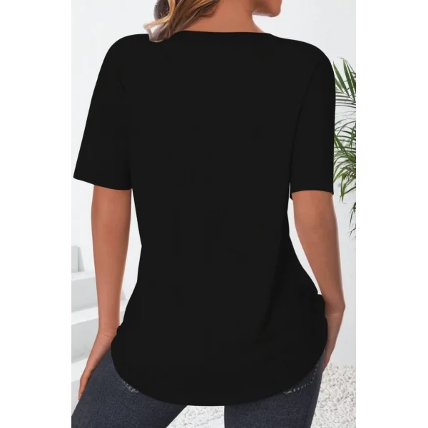 Kadın Kısa Kollu çentikli V Düğme Detaylı V Yaka önden Pileli Ithal Keten Bluz