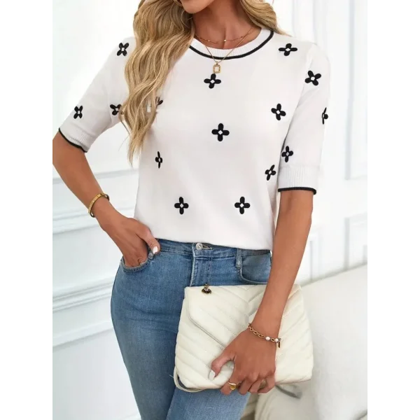 Kadın Kısa Kollu çiçek Desen Bluz