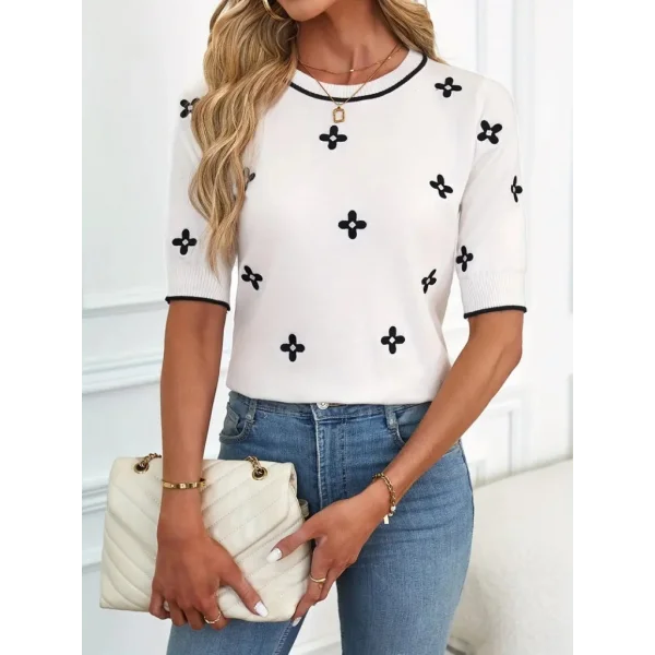 Kadın Kısa Kollu çiçek Desen Bluz