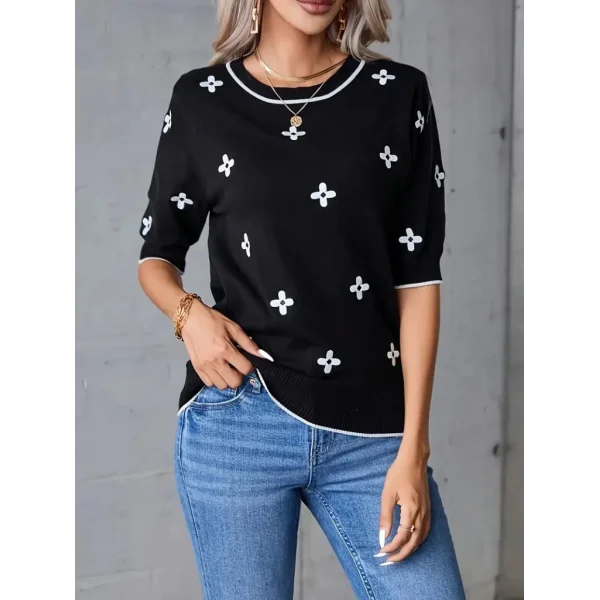 Kadın Kısa Kollu çiçek Desen Bluz