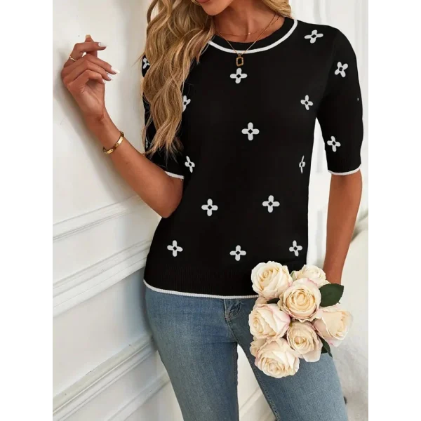 Kadın Kısa Kollu çiçek Desen Bluz