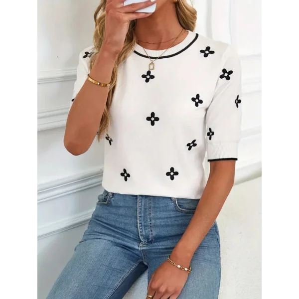 Kadın Kısa Kollu çiçek Desen Bluz