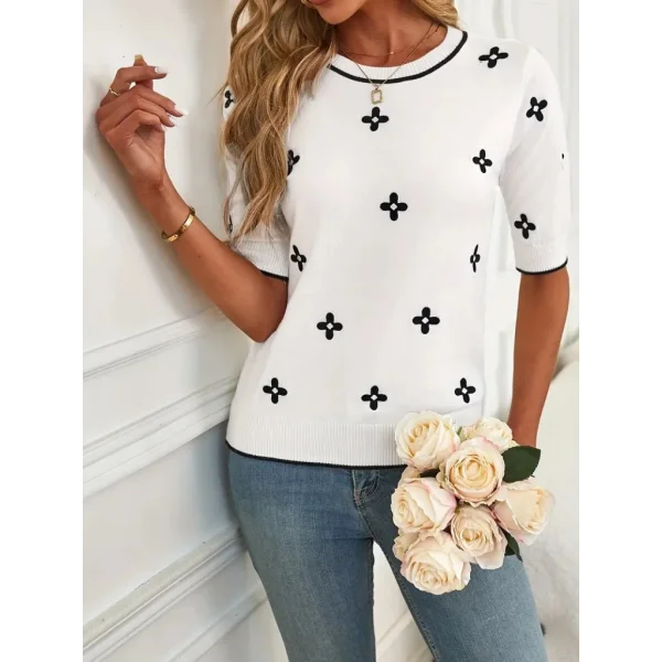 Kadın Kısa Kollu çiçek Desen Bluz