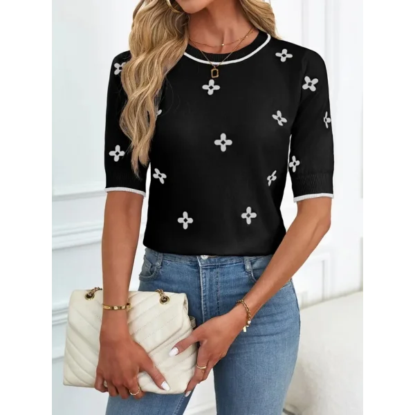 Kadın Kısa Kollu çiçek Desen Bluz