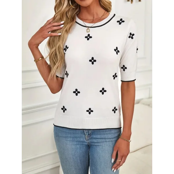 Kadın Kısa Kollu çiçek Desen Bluz