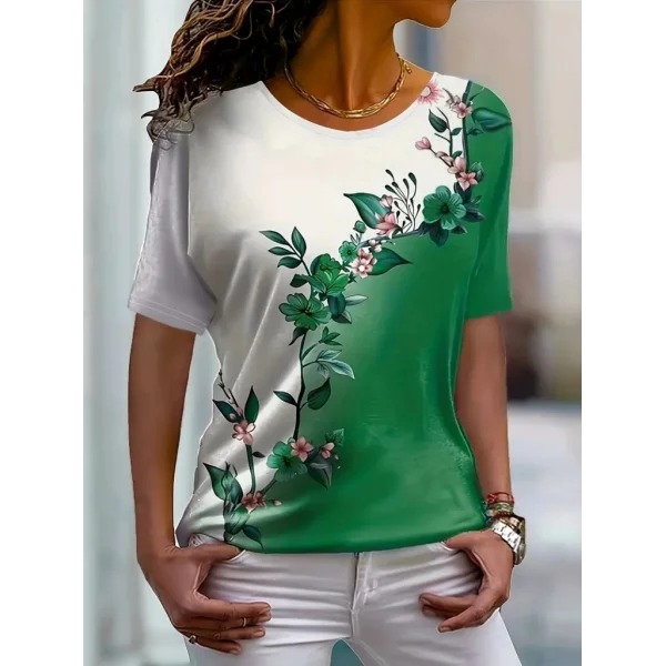 Kadın Kısa Kollu çiçek Desenli Süprem Bluz