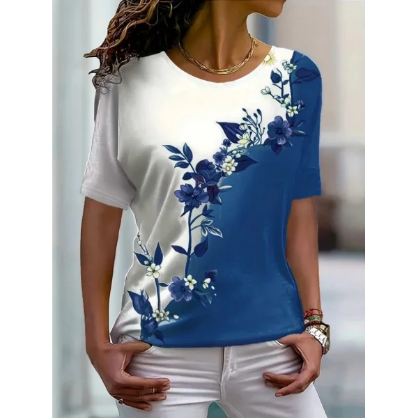 Kadın Kısa Kollu çiçek Desenli Süprem Bluz