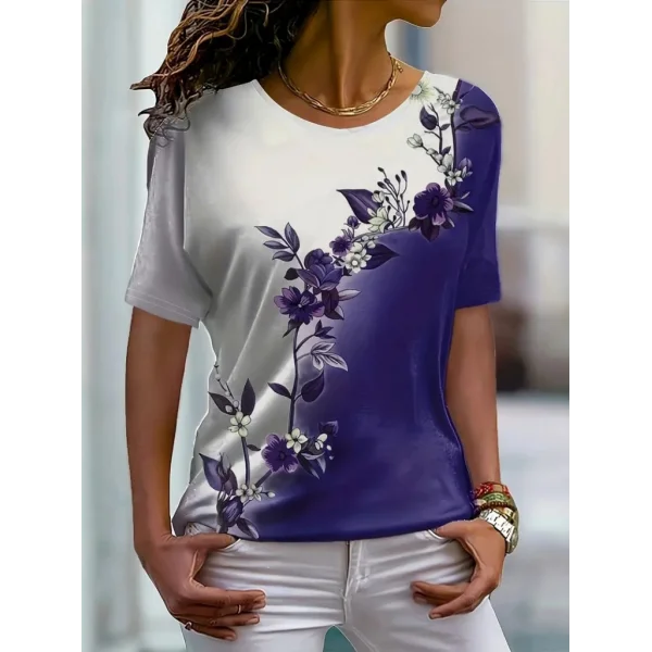 Kadın Kısa Kollu çiçek Desenli Süprem Bluz