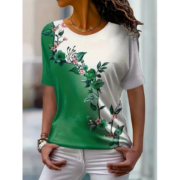 Kadın Kısa Kollu çiçek Desenli Süprem Bluz