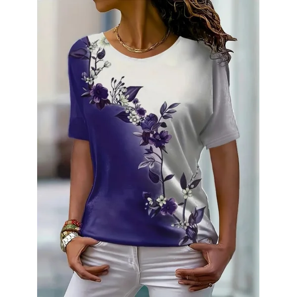 Kadın Kısa Kollu çiçek Desenli Süprem Bluz