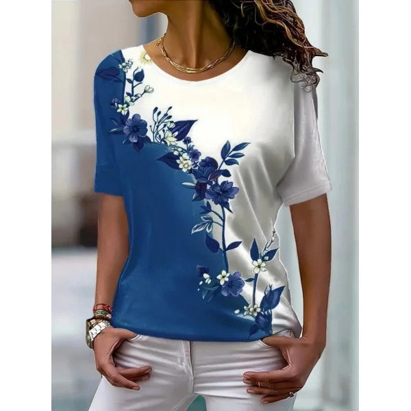 Kadın Kısa Kollu çiçek Desenli Süprem Bluz