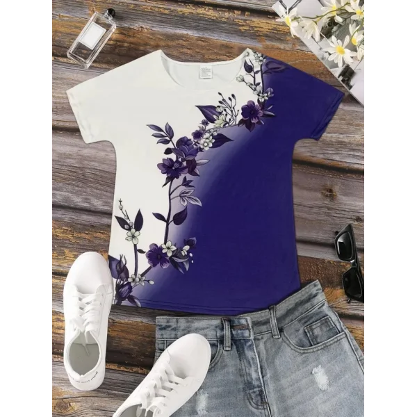 Kadın Kısa Kollu çiçek Desenli Süprem Bluz