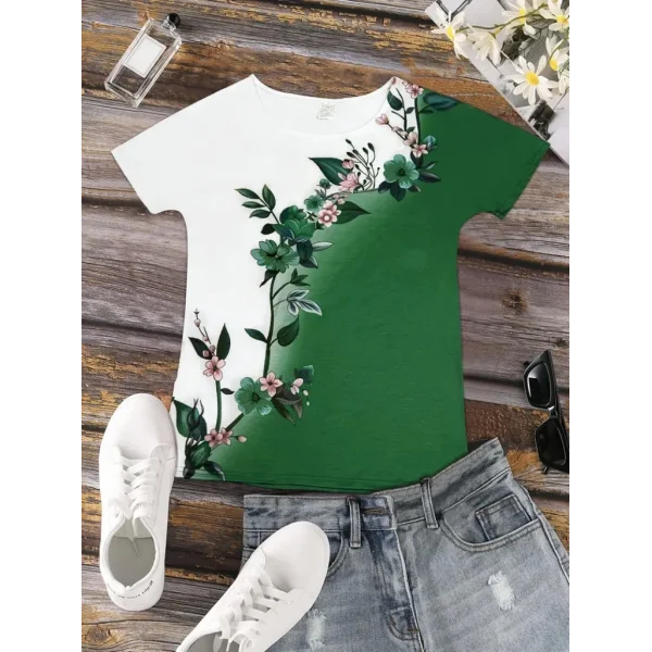 Kadın Kısa Kollu çiçek Desenli Süprem Bluz