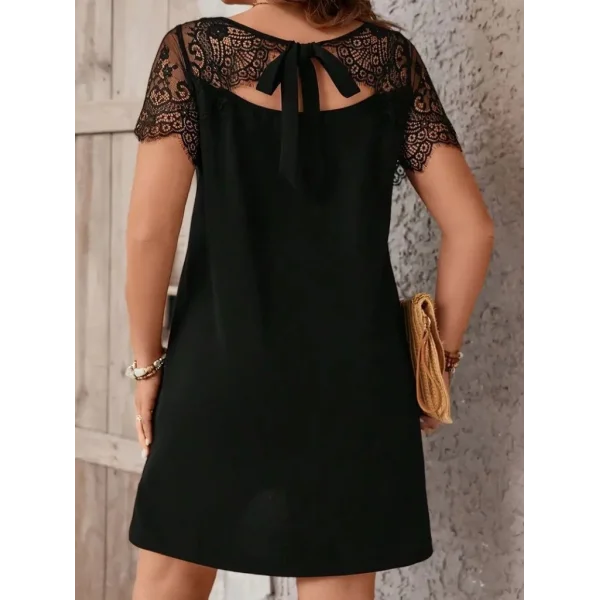 Kadın Kısa Kollu Dantel Bisiklet Yaka Ve Kol Dantel Detaylı Janjan Krep Elbise