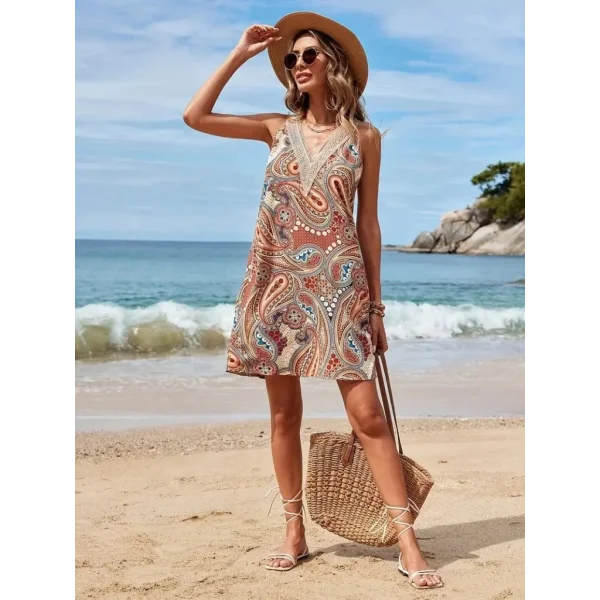 Kadın Kısa Kollu Dantel V Yakalı Desenli Süprem Elbise