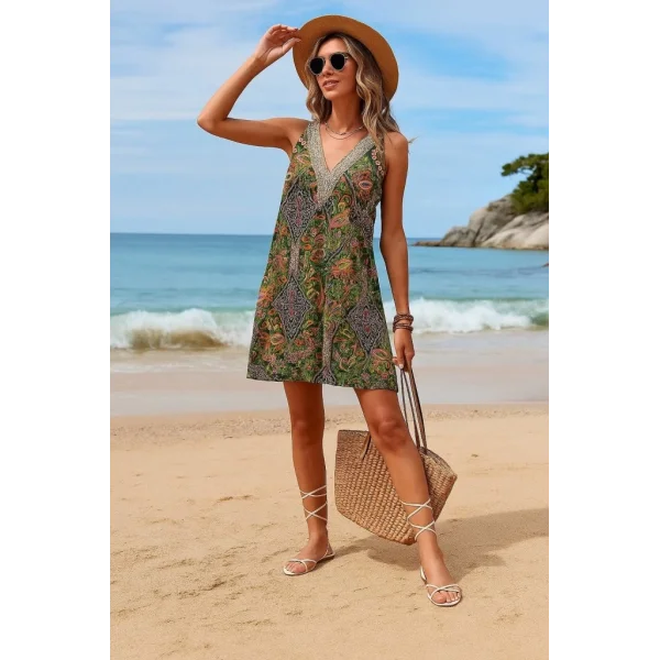 Kadın Kısa Kollu Dantel V Yakalı Desenli Süprem Elbise