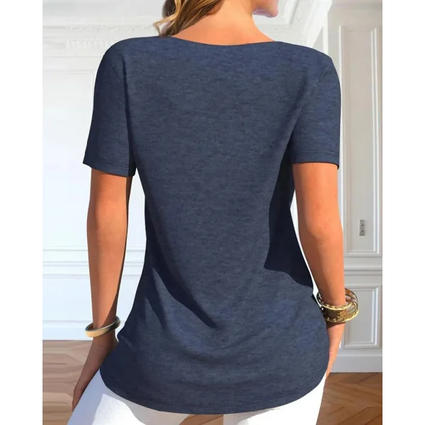 Kadın Kısa Kollu Degaje Yaka Düğme Detay Viskon Bluz