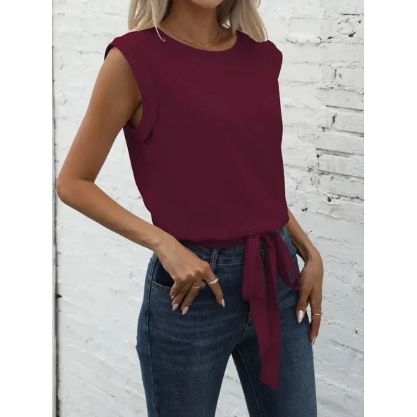 Kadın Kısa Kollu Etek Ucu Bağlama Detay Kolsuz Ithal Krep Bluz