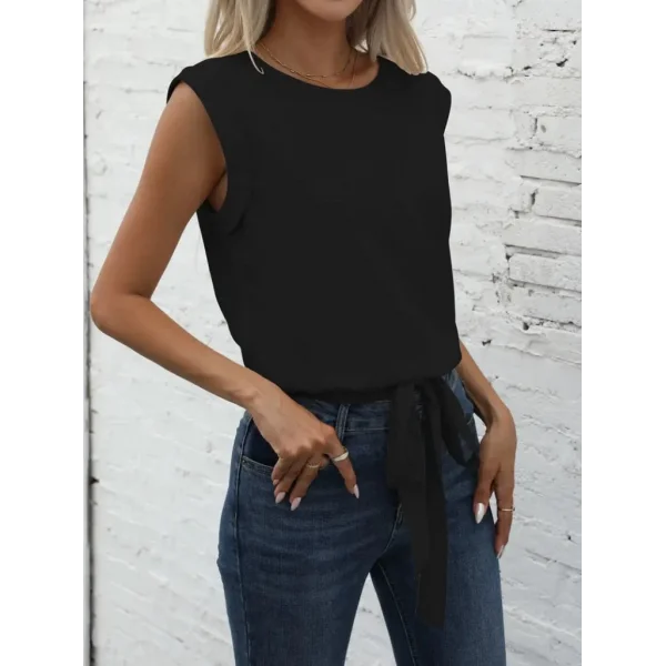 Kadın Kısa Kollu Etek Ucu Bağlama Detay Kolsuz Ithal Krep Bluz