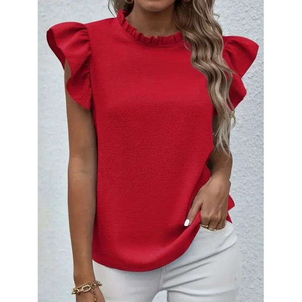 Kadın Kısa Kollu Fırfır Yakalı Bürümcük Bluz