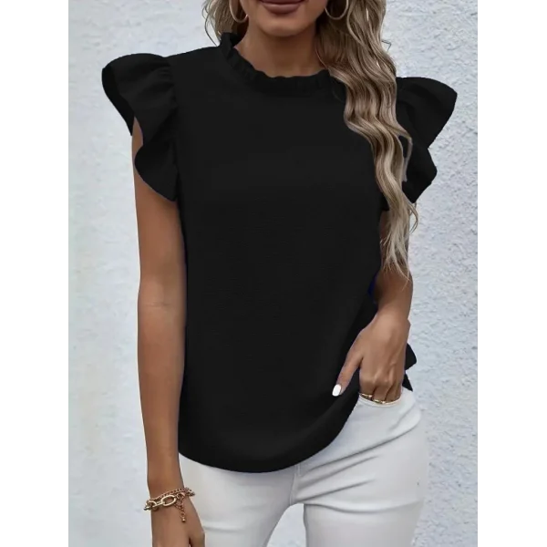 Kadın Kısa Kollu Fırfır Yakalı Bürümcük Bluz