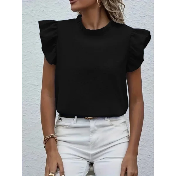 Kadın Kısa Kollu Fırfır Yakalı Bürümcük Bluz