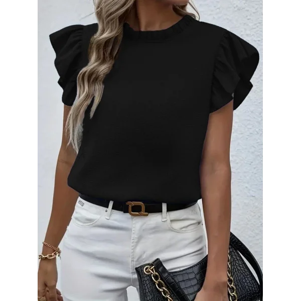 Kadın Kısa Kollu Fırfır Yakalı Bürümcük Bluz