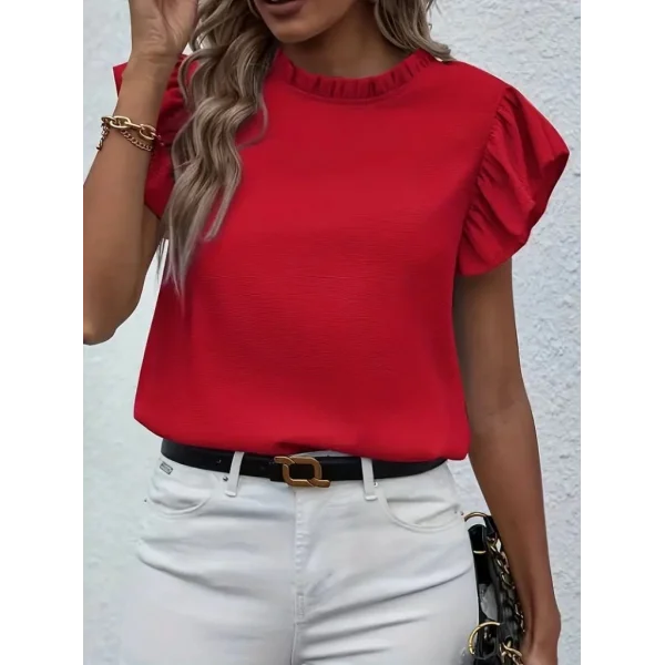 Kadın Kısa Kollu Fırfır Yakalı Bürümcük Bluz