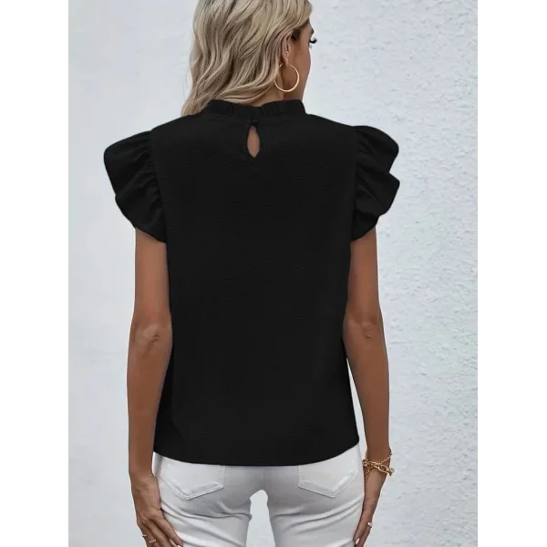 Kadın Kısa Kollu Fırfır Yakalı Bürümcük Bluz