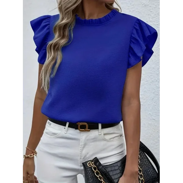 Kadın Kısa Kollu Fırfır Yakalı Bürümcük Bluz