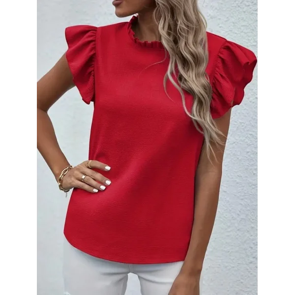 Kadın Kısa Kollu Fırfır Yakalı Bürümcük Bluz