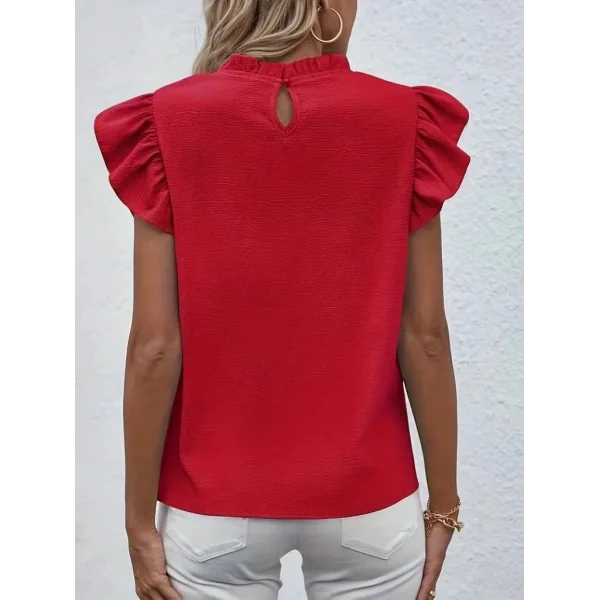 Kadın Kısa Kollu Fırfır Yakalı Bürümcük Bluz